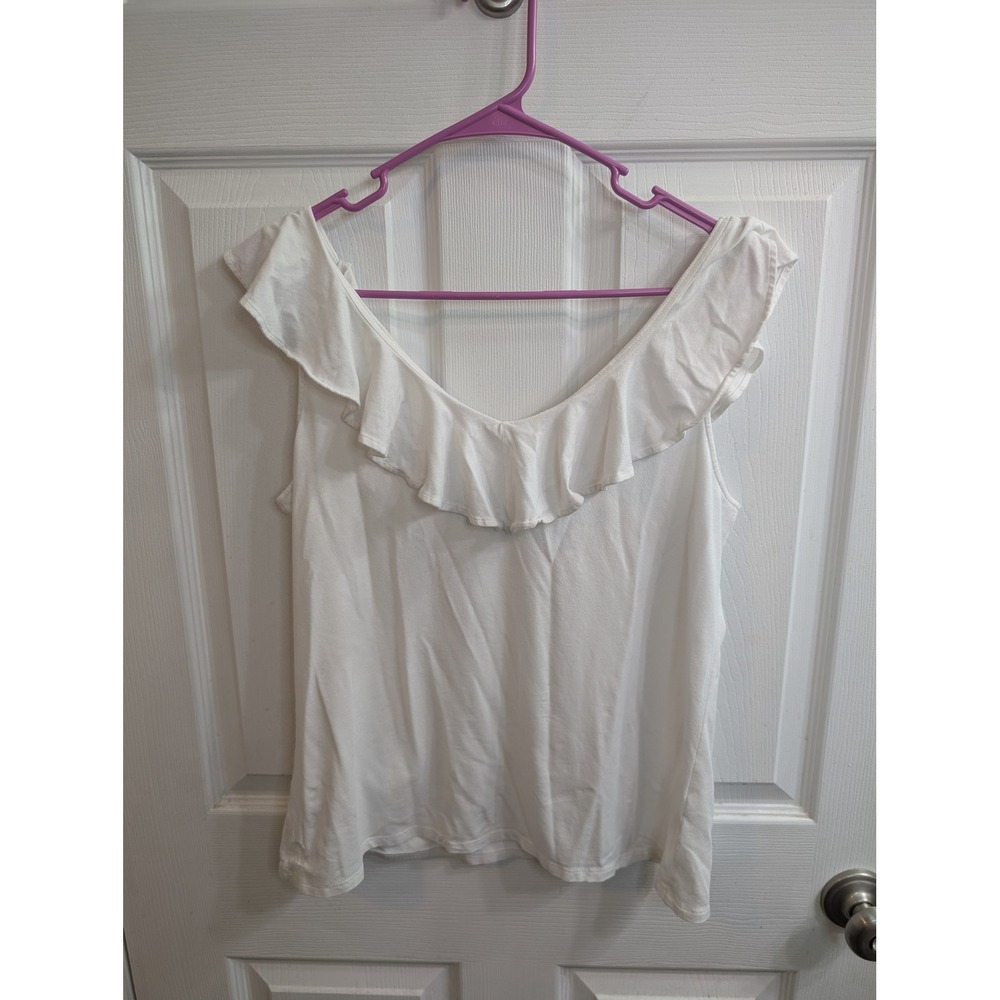 Lilly Pulitzer Ruffle V-Neck Tank Top Women White Pima‎ Cotton - Size M